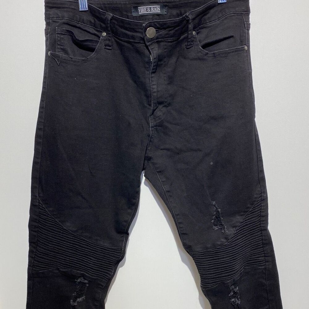 Fire & Rain Women's Ribbed Knee Distressed Skinny Denim Jeans Black Size 34